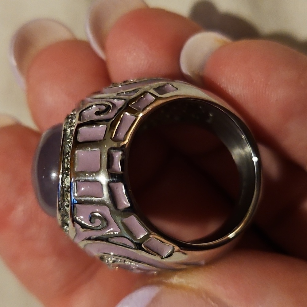Lilac Stone In Stainless Steel Oversized Ring - Picture 3 of 4